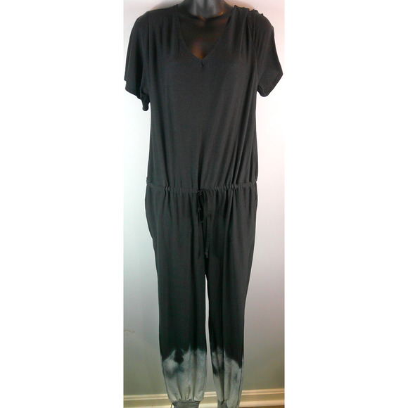 LuLaRoe Black & Gray Short Sleeve Jumper Women's Medium V-Neck Elastic Tie Waist - Picture 2 of 5